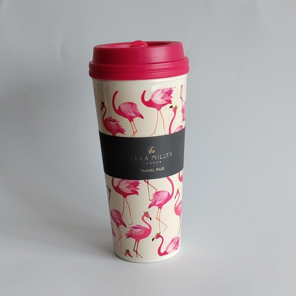 Sara Miller London Pink Flamingo Travel Mug New with Tag - Picture 1 of 11